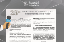Abierta la Convocatoria de la UAdeC para Participar en la Edición 25 del Premio de Periodismo Cultural Armando Fuentes Aguirre “Catón” 