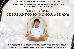  Jesús Antonio Ochoa, de la Preparatoria Dr. Salvador Allende, flamante ganador de medalla de Plata en la XXXVI Olimpiada Nacional de Física